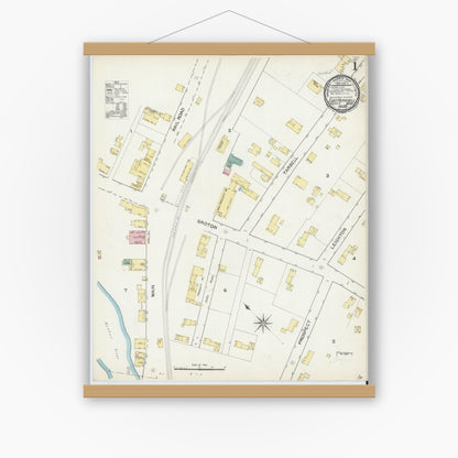 Old map wall art mockup — magnetic wood frame on white wall — Sanborn Fire Insurance Map from East Pepperell, Middlesex County, Massachusetts (1892) - Complete Map Set