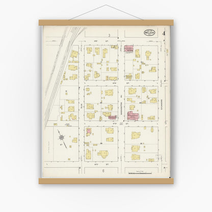 Old map wall art mockup — magnetic wood frame on white wall — Sanborn Fire Insurance Map from Weldon, Halifax County, North Carolina (1915), Sheet #0004