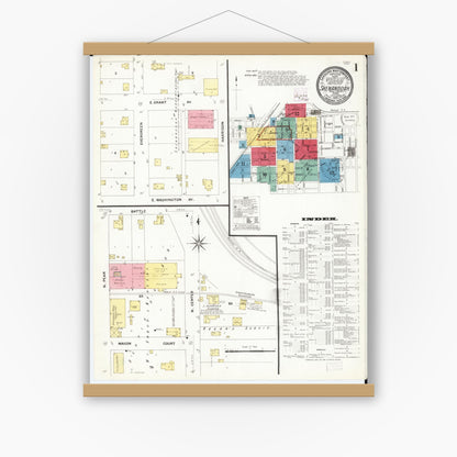 Old map wall art mockup — magnetic wood frame on white wall — Sanborn Fire Insurance Map from Shenandoah, Page County, Iowa (1909), Sheet #0001