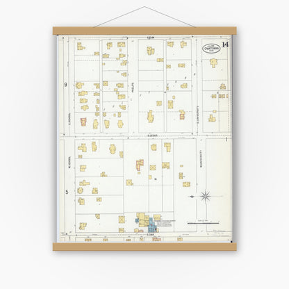 Old map wall art mockup — magnetic wood frame on white wall — Sanborn Fire Insurance Map from Owatonna, Steele County, Minnesota (1900), Sheet #0014