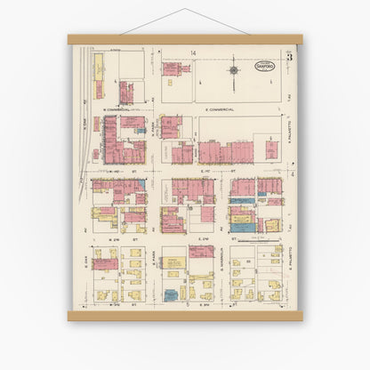Old map wall art mockup — magnetic wood frame on white wall — Sanborn Fire Insurance Map from Sanford, Seminole County, Florida (1922), Sheet #0003