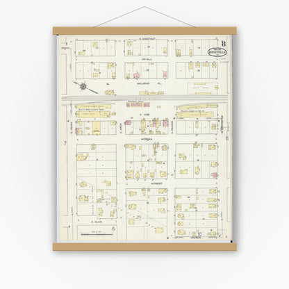 Old map wall art mockup — magnetic wood frame on white wall — Sanborn Fire Insurance Map from Jerseyville, Jersey County, Illinois (1914), Sheet #0008