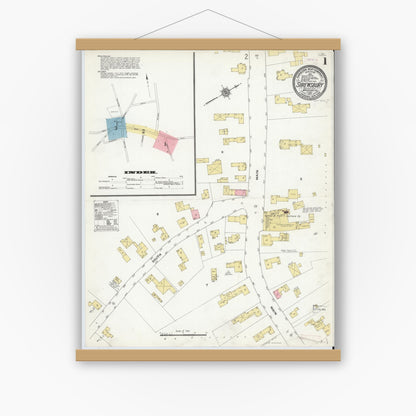 Old map wall art mockup — magnetic wood frame on white wall — Sanborn Fire Insurance Map from Shrewsbury, Worcester County, Massachusetts (1910), Sheet #0001