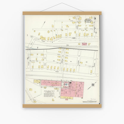 Old map wall art mockup — magnetic wood frame on white wall — Sanborn Fire Insurance Map from Ridgway, Elk County, Pennsylvania (1915), Sheet #0009