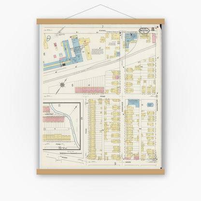 Old map wall art mockup — magnetic wood frame on white wall — Sanborn Fire Insurance Map from Bristol, Bucks County, Pennsylvania (1915), Sheet #0008