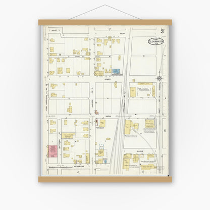 Old map wall art mockup — magnetic wood frame on white wall — Sanborn Fire Insurance Map from Clearwater, Pinellas County, Florida (1917), Sheet #0003
