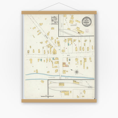 Old map wall art mockup — magnetic wood frame on white wall — Sanborn Fire Insurance Map from Kanona, Steuben County, New York (1906), Sheet #0001