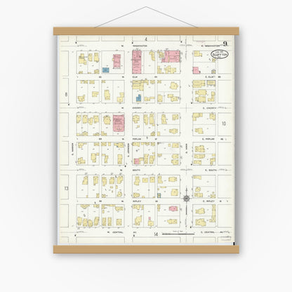 Old map wall art mockup — magnetic wood frame on white wall — Sanborn Fire Insurance Map from Bluffton, Wells County, Indiana (1912), Sheet #0009