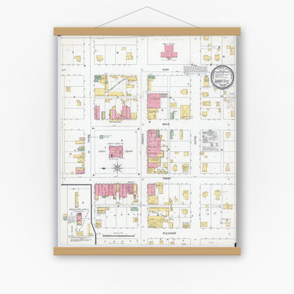 Old map wall art mockup — magnetic wood frame on white wall — Sanborn Fire Insurance Map from Grant City, Worth County, Missouri (1900), Sheet #0001