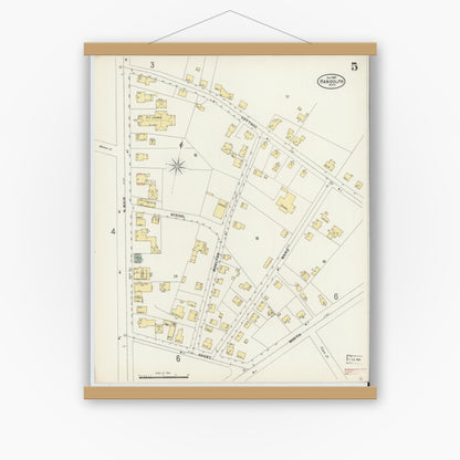 Old map wall art mockup — magnetic wood frame on white wall — Sanborn Fire Insurance Map from Randolph, Norfolk County, Massachusetts (1897), Sheet #0005
