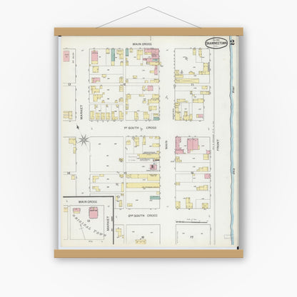Old map wall art mockup — magnetic wood frame on white wall — Sanborn Fire Insurance Map from Shawneetown, Gallatin County, Illinois (1893), Sheet #0002
