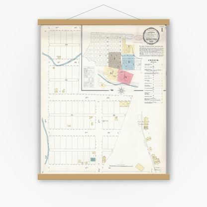 Old map wall art mockup — magnetic wood frame on white wall — Sanborn Fire Insurance Map from Jamestown, Tuolumne County, California (1898), Sheet #0001
