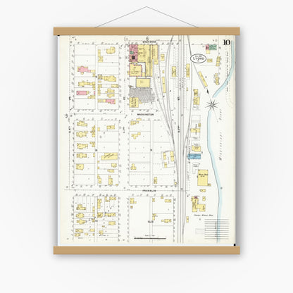 Old map wall art mockup — magnetic wood frame on white wall — Sanborn Fire Insurance Map from Lyons, Clinton County, Iowa (1902), Sheet #0010