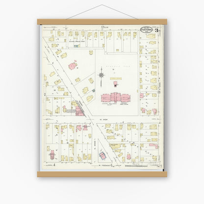 Old map wall art mockup — magnetic wood frame on white wall — Sanborn Fire Insurance Map from Fostoria, Seneca, Hancock, And Wood Counties, Ohio (1914), Sheet #0003