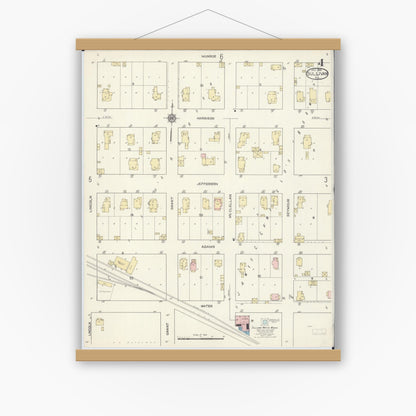 Old map wall art mockup — magnetic wood frame on white wall — Sanborn Fire Insurance Map from Sullivan, Moultrie County, Illinois (1914), Sheet #0004