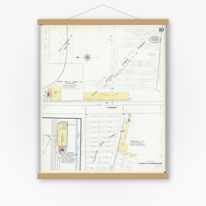 Old map wall art mockup — magnetic wood frame on white wall — Sanborn Fire Insurance Map from Cairo, Alexander County, Illinois (1901), Sheet #0019