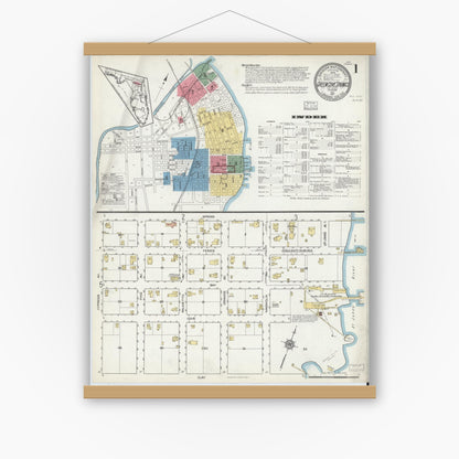 Old map wall art mockup — magnetic wood frame on white wall — Sanborn Fire Insurance Map from Green Cove Springs, Clay County, Florida (1917), Sheet #0001