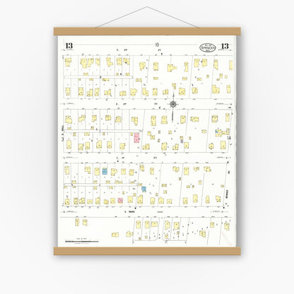 Old map wall art mockup — magnetic wood frame on white wall — Sanborn Fire Insurance Map from Spencer, Clay County, Iowa (1924), Sheet #0013
