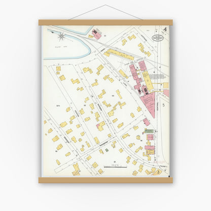 Old map wall art mockup — magnetic wood frame on white wall — Sanborn Fire Insurance Map from Gardner, Worcester County, Massachusetts (1900), Sheet #0004