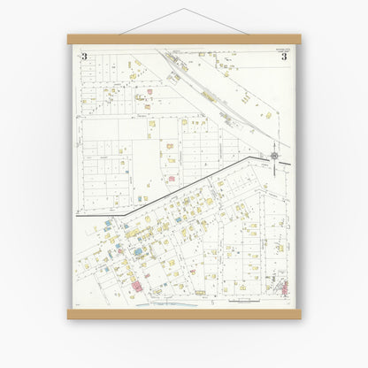 Old map wall art mockup — magnetic wood frame on white wall — Sanborn Fire Insurance Map from Boerne, Kendall County, Texas (1937), Sheet #0003