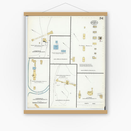 Old map wall art mockup — magnetic wood frame on white wall — Sanborn Fire Insurance Map from Red Jacket, Houghton County, Michigan (1908), Sheet #0034