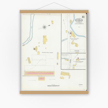 Old map wall art mockup — magnetic wood frame on white wall — Sanborn Fire Insurance Map from Bridgewater, Plymouth County, Massachusetts (1906), Sheet #0011
