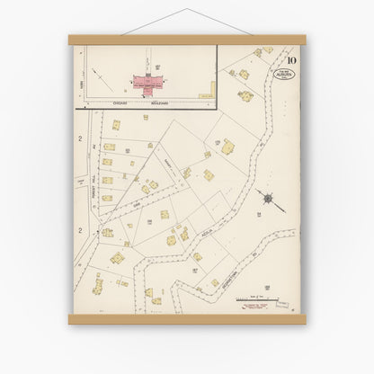 Old map wall art mockup — magnetic wood frame on white wall — Sanborn Fire Insurance Map from Auburn, Placer County, California (1912), Sheet #0010