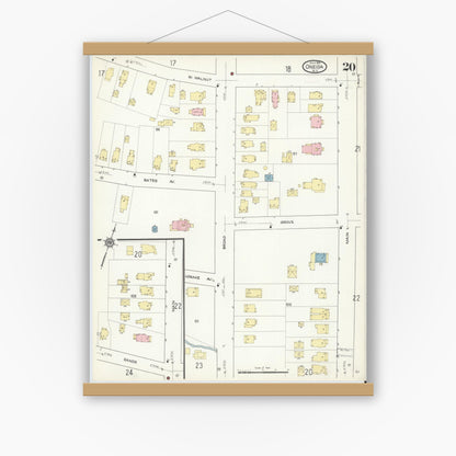 Old map wall art mockup — magnetic wood frame on white wall — Sanborn Fire Insurance Map from Oneida, Madison County, New York (1914), Sheet #0020
