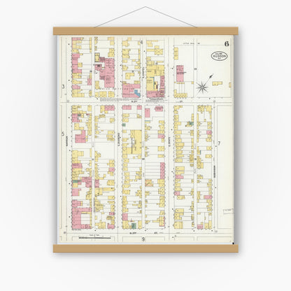 Old map wall art mockup — magnetic wood frame on white wall — Sanborn Fire Insurance Map from Hudson, Columbia County, New York (1903), Sheet #0006