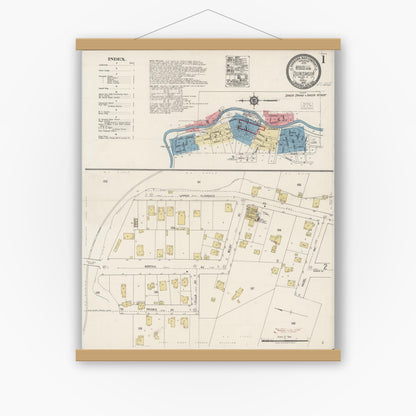 Old map wall art mockup — magnetic wood frame on white wall — Sanborn Fire Insurance Map from Dunsmuir, Siskiyou County, California (1920), Sheet #0001