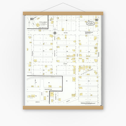 Old map wall art mockup — magnetic wood frame on white wall — Sanborn Fire Insurance Map from Caldwell, Noble County, Ohio (1923), Sheet #0010