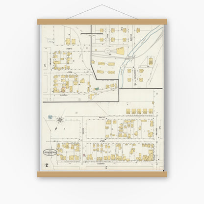 Old map wall art mockup — magnetic wood frame on white wall — Sanborn Fire Insurance Map from Pocahontas, Tazewell County, Virginia (1898), Sheet #0003