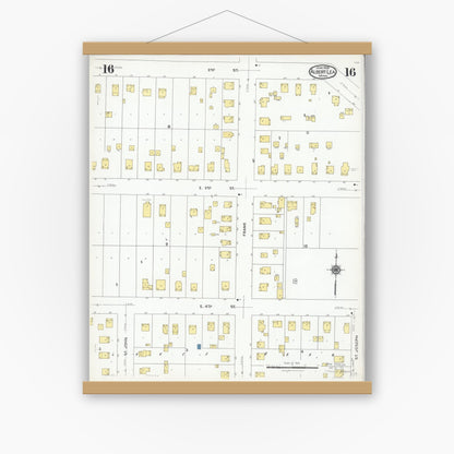 Old map wall art mockup — magnetic wood frame on white wall — Sanborn Fire Insurance Map from Albert Lea, Freeborn County, Minnesota (1926), Sheet #0016