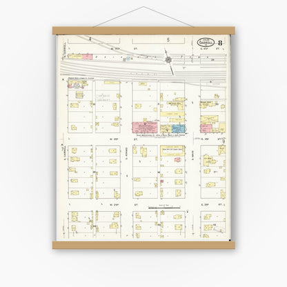 Old map wall art mockup — magnetic wood frame on white wall — Sanborn Fire Insurance Map from Carroll, Carroll County, Iowa (1915), Sheet #0008