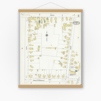 Old map wall art mockup — magnetic wood frame on white wall — Sanborn Fire Insurance Map from New Berlin, Chenango County, New York (1910), Sheet #0005