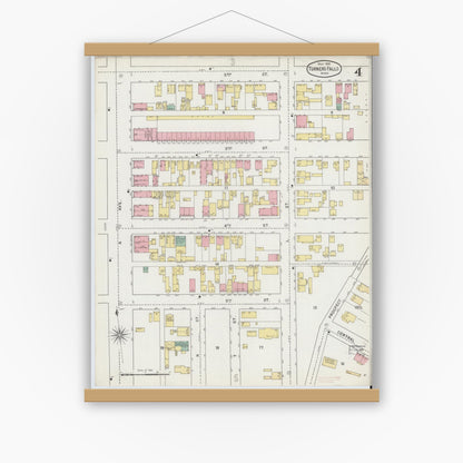 Old map wall art mockup — magnetic wood frame on white wall — Sanborn Fire Insurance Map from Turners Falls, Franklin County, Massachusetts (1895), Sheet #0004