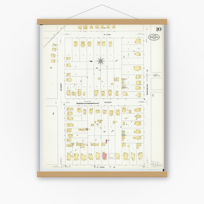 Old map wall art mockup — magnetic wood frame on white wall — Sanborn Fire Insurance Map from Warren, Trumbull County, Ohio (1908), Sheet #0010