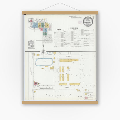 Old map wall art mockup — magnetic wood frame on white wall — Sanborn Fire Insurance Map from Lebanon, Saint Clair County, Illinois (1906) - Complete Map Set