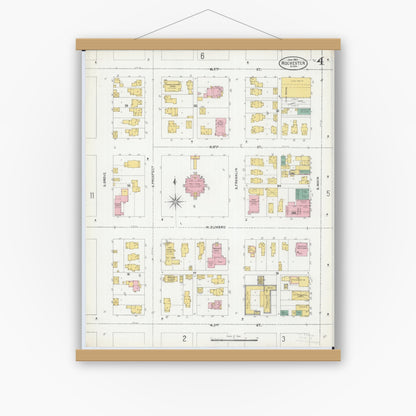 Old map wall art mockup — magnetic wood frame on white wall — Sanborn Fire Insurance Map from Rochester, Olmsted County, Minnesota (1904), Sheet #0004