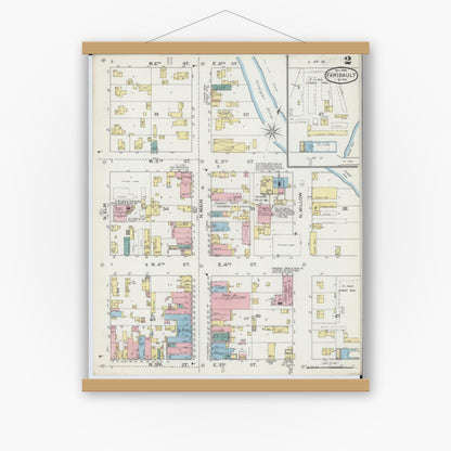 Old map wall art mockup — magnetic wood frame on white wall — Sanborn Fire Insurance Map from Faribault, Rice County, Minnesota (1893), Sheet #0002