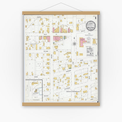 Old map wall art mockup — magnetic wood frame on white wall — Sanborn Fire Insurance Map from Creal Springs, Williamson County, Illinois (1900) - Complete Map Set