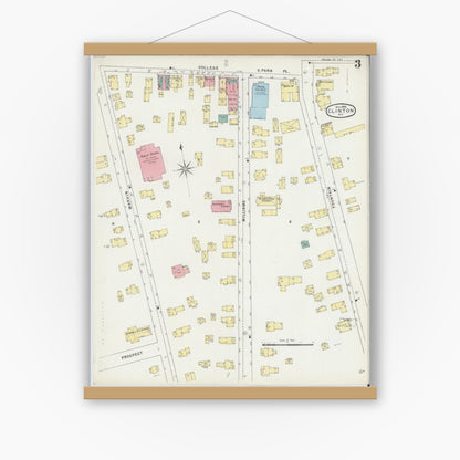Old map wall art mockup — magnetic wood frame on white wall — Sanborn Fire Insurance Map from Clinton, Oneida County, New York (1895), Sheet #0003