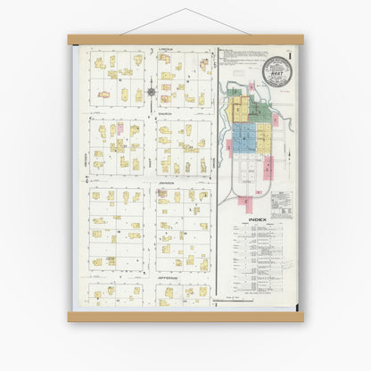 Old map wall art mockup — magnetic wood frame on white wall — Sanborn Fire Insurance Map from Hart, Oceana County, Michigan (1910), Sheet #0001