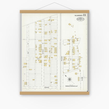 Old map wall art mockup — magnetic wood frame on white wall — Sanborn Fire Insurance Map from Vandergrift, Westmoreland County, Pennsylvania (1903), Sheet #0011