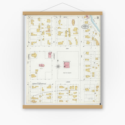 Old map wall art mockup — magnetic wood frame on white wall — Sanborn Fire Insurance Map from Big Rapids, Mecosta County, Michigan (1899), Sheet #0003
