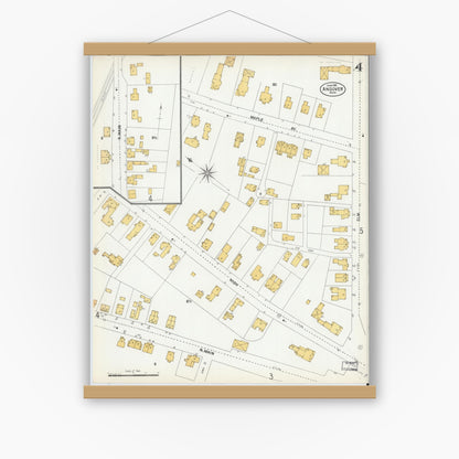 Old map wall art mockup — magnetic wood frame on white wall — Sanborn Fire Insurance Map from Andover, Essex County, Massachusetts (1901), Sheet #0004