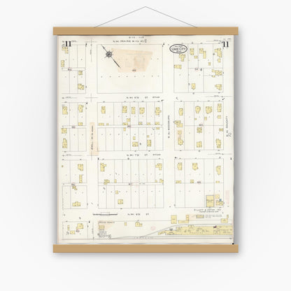 Old map wall art mockup — magnetic wood frame on white wall — Sanborn Fire Insurance Map from Lake City, Wabasha County, Minnesota (1938), Sheet #0011