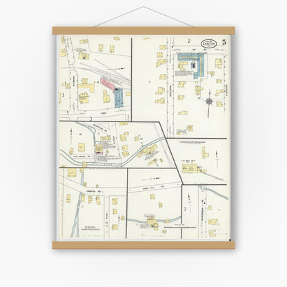 Old map wall art mockup — magnetic wood frame on white wall — Sanborn Fire Insurance Map from Canton, Bradford County, Pennsylvania (1911), Sheet #0005