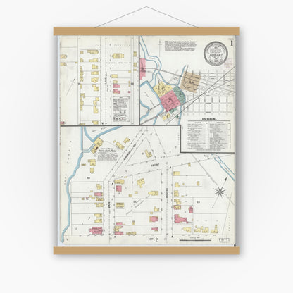 Old map wall art mockup — magnetic wood frame on white wall — Sanborn Fire Insurance Map from Hobart, Lake County, Indiana (1902) - Complete Map Set