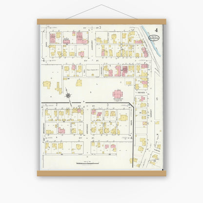 Old map wall art mockup — magnetic wood frame on white wall — Sanborn Fire Insurance Map from Aurora, Dearborn County, Indiana (1917), Sheet #0004